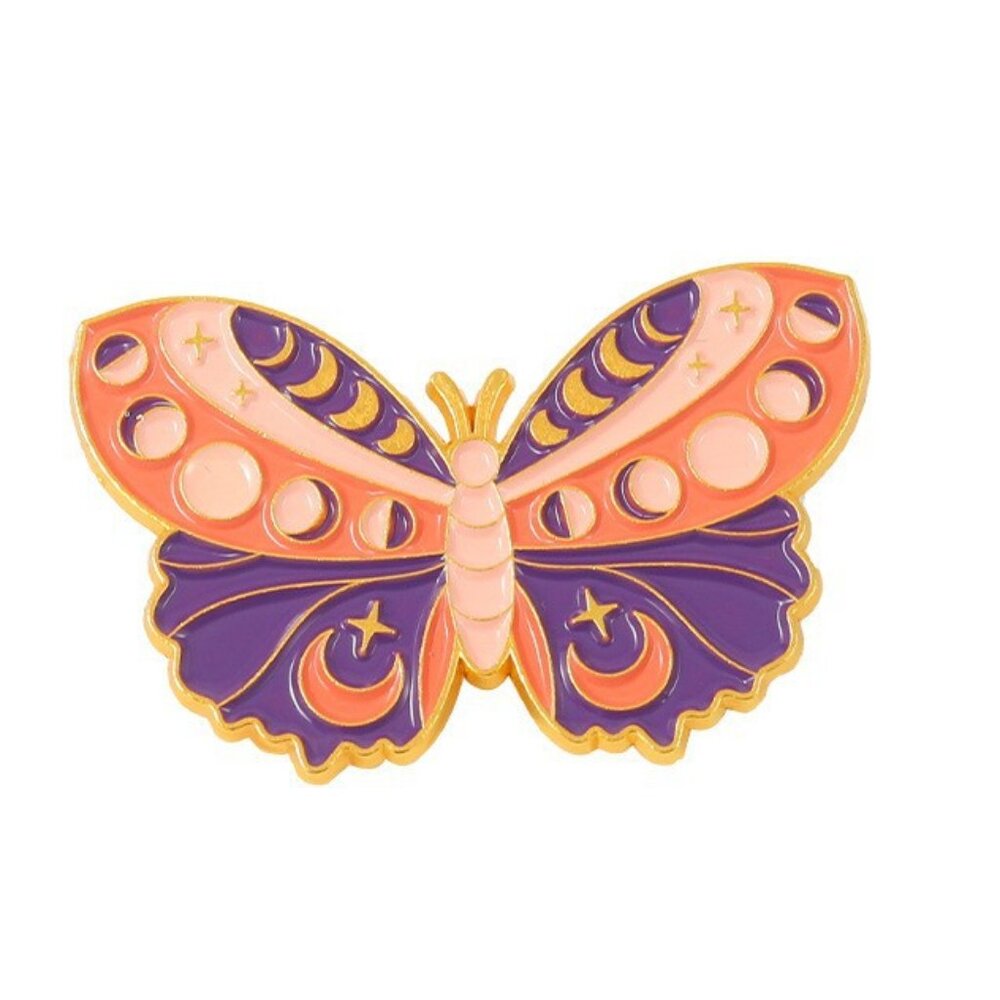 Celestial Butterfly Brooch Pin – Pink & Purple Enamel Gold-Toned Fashion Jewelry